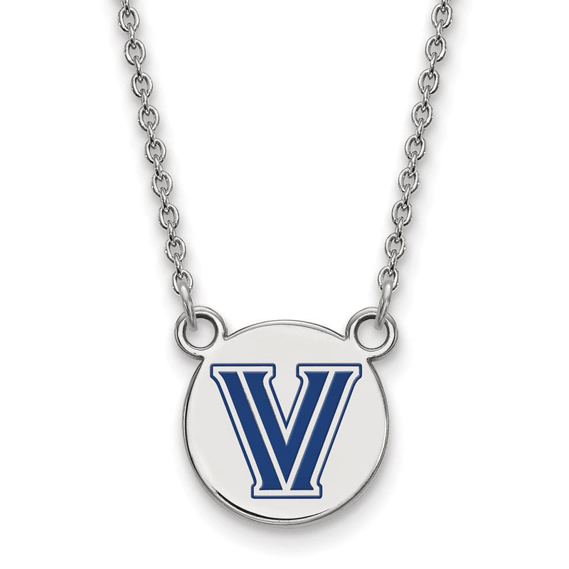 Sterlingsilber Rhodiniert Logoart Villanova University Buchstabe V Klein Emailliert Plättchen Anhänger 18 Zoll Halskette