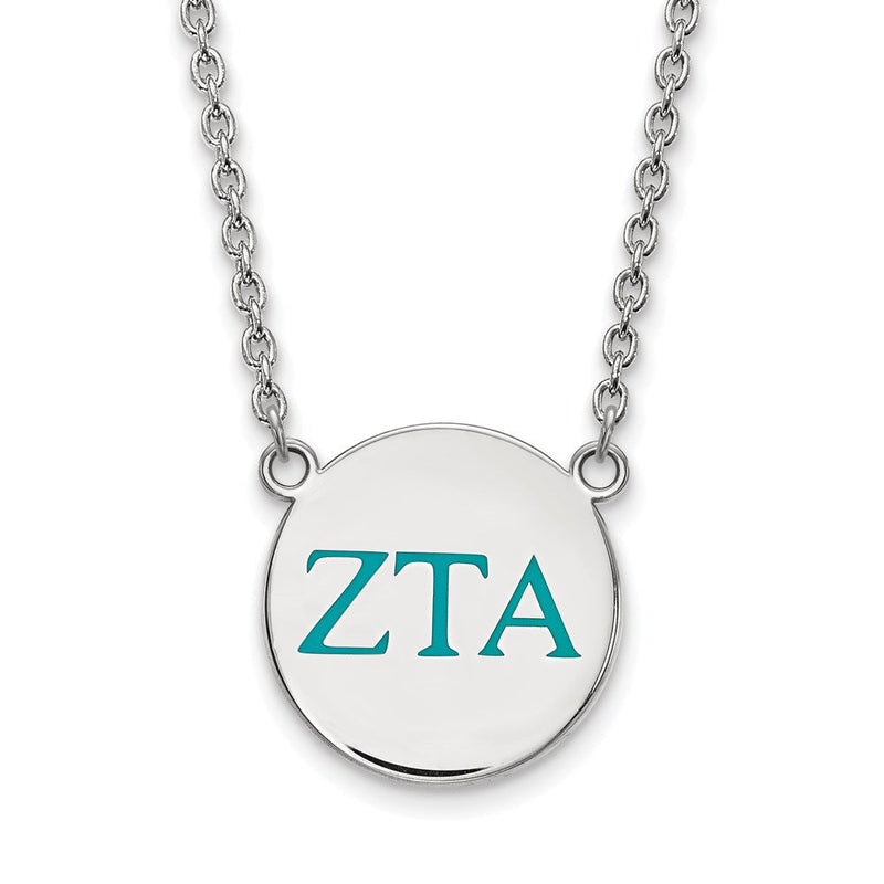Sterlingsilber Rhodiniert Logoart Zeta Tau Alpha Sorority Greek Buchstaben Groß Farbe Emaille Anhänger 18 Zoll Halskette