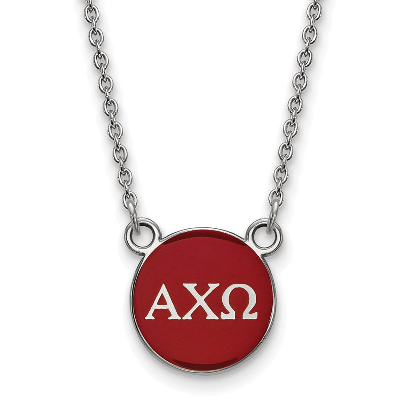 Sterlingsilber Rhodiniert Logoart Alpha Chi Omega Sorority Greek Buchstaben Klein Farbe Emaille Anhänger 18 Zoll Halskette