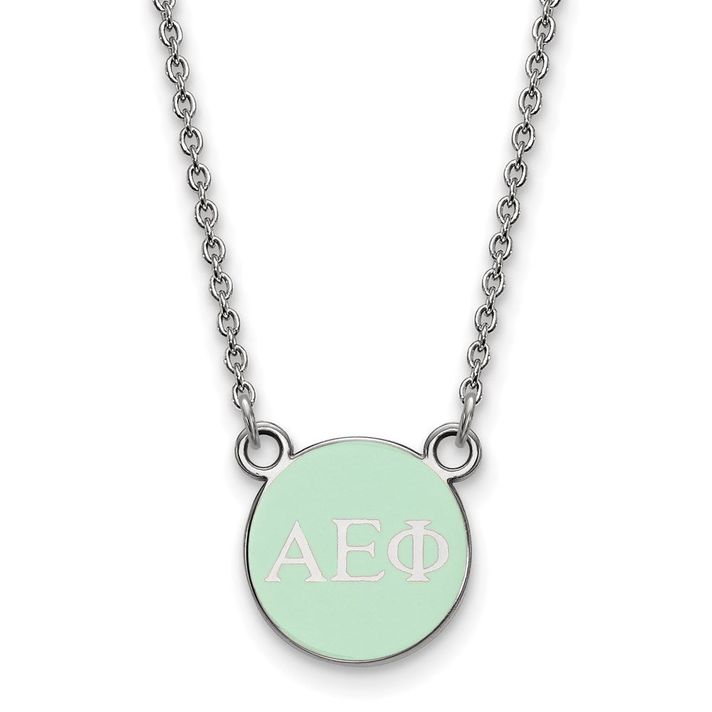 Sterlingsilber Rhodiniert Logoart Alpha Epsilon Phi Sorority Greek Buchstaben Extra Klein Farbe Emaille Anhänger 18 Zoll Halskette
