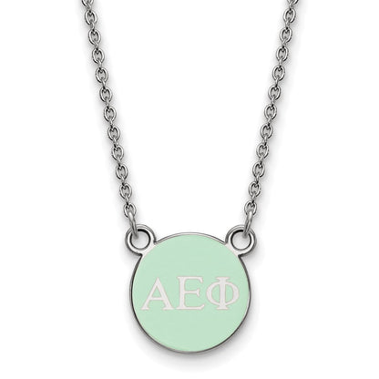 Sterlingsilber Rhodiniert Logoart Alpha Epsilon Phi Sorority Greek Buchstaben Extra Klein Farbe Emaille Anhänger 18 Zoll Halskette