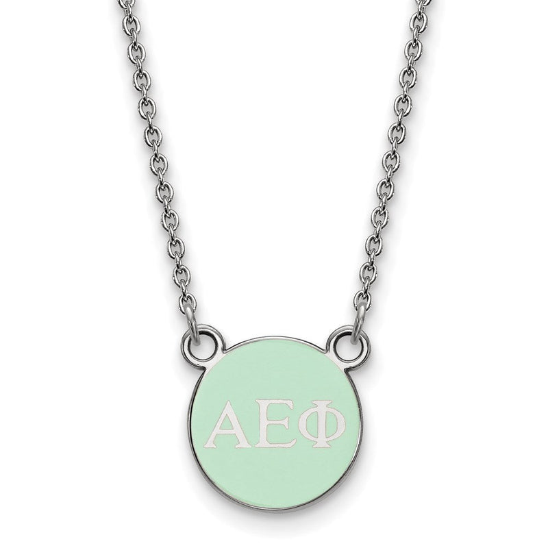 Sterlingsilber Rhodiniert Logoart Alpha Epsilon Phi Sorority Greek Buchstaben Extra Klein Farbe Emaille Anhänger 18 Zoll Halskette