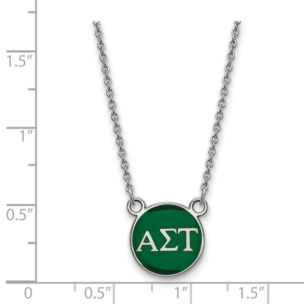 Sterlingsilber Rhodiniert Logoart Alpha Sigma Tau Sorority Greek Buchstaben Klein Farbe Emaille Anhänger 18 Zoll Halskette