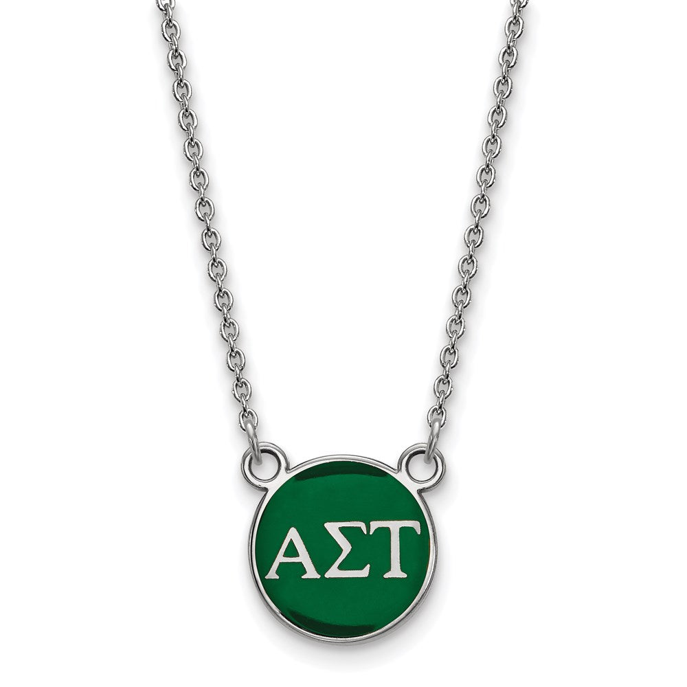 Sterlingsilber Rhodiniert Logoart Alpha Sigma Tau Sorority Greek Buchstaben Klein Farbe Emaille Anhänger 18 Zoll Halskette