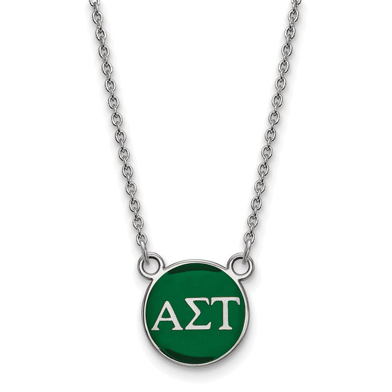 Sterlingsilber Rhodiniert Logoart Alpha Sigma Tau Sorority Greek Buchstaben Klein Farbe Emaille Anhänger 18 Zoll Halskette