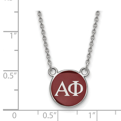 Sterlingsilber Rhodiniert Logoart Alpha Phi Sorority Greek Buchstaben Klein Farbe Emaille Anhänger 18 Zoll Halskette