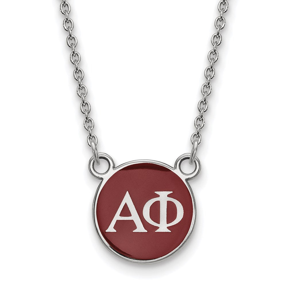 Sterlingsilber Rhodiniert Logoart Alpha Phi Sorority Greek Buchstaben Klein Farbe Emaille Anhänger 18 Zoll Halskette