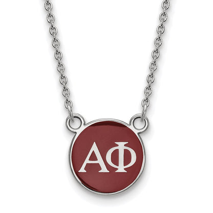 Sterlingsilber Rhodiniert Logoart Alpha Phi Sorority Greek Buchstaben Klein Farbe Emaille Anhänger 18 Zoll Halskette