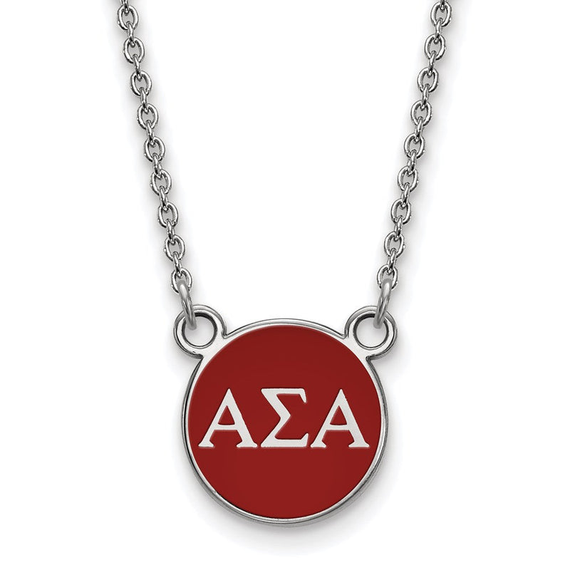 Sterlingsilber Rhodiniert Logoart Alpha Sigma Sorority Greek Buchstaben Klein Farbe Emaille Anhänger 18 Zoll Halskette