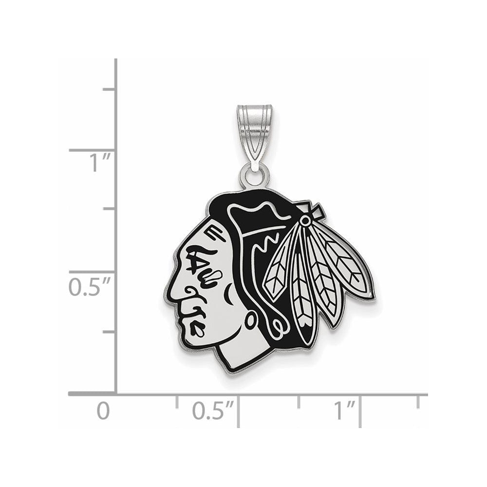 Sterlingsilber Rhodiniert Nhl Logoart Chicago Blackhawks Groß Emailliert Anhänger
