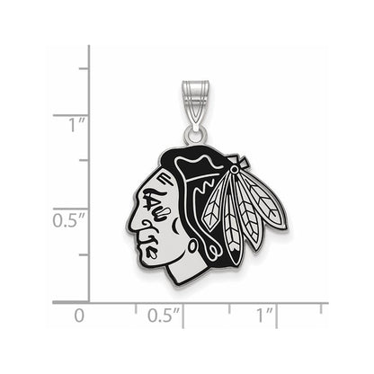Sterlingsilber Rhodiniert Nhl Logoart Chicago Blackhawks Groß Emailliert Anhänger