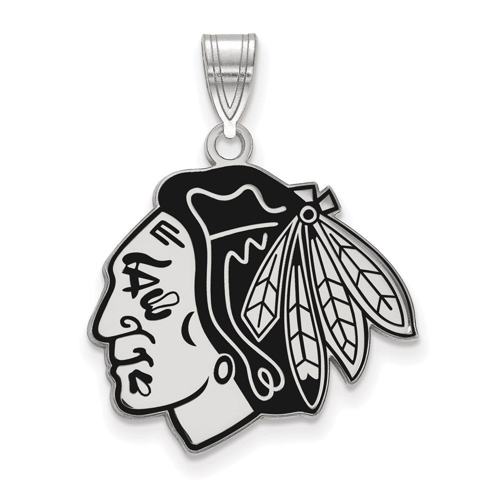 Sterlingsilber Rhodiniert Nhl Logoart Chicago Blackhawks Groß Emailliert Anhänger