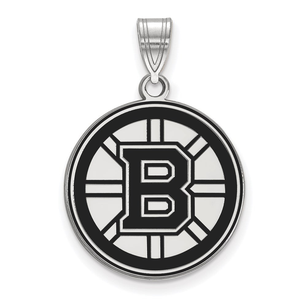 Sterlingsilber Rhodiniert Nhl Logoart Boston Bruins Groß Emailliert Anhänger
