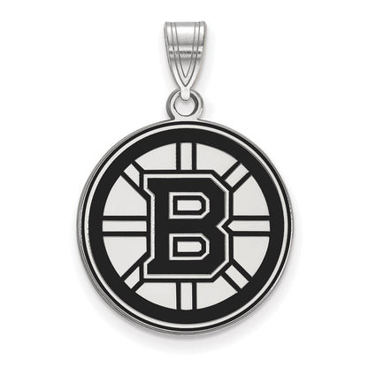 Sterlingsilber Rhodiniert Nhl Logoart Boston Bruins Groß Emailliert Anhänger