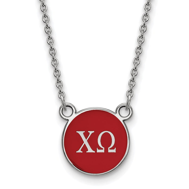 Sterlingsilber Rhodiniert Logoart Chi Omega Sorority Greek Buchstaben Klein Farbe Emaille Anhänger 18 Zoll Halskette