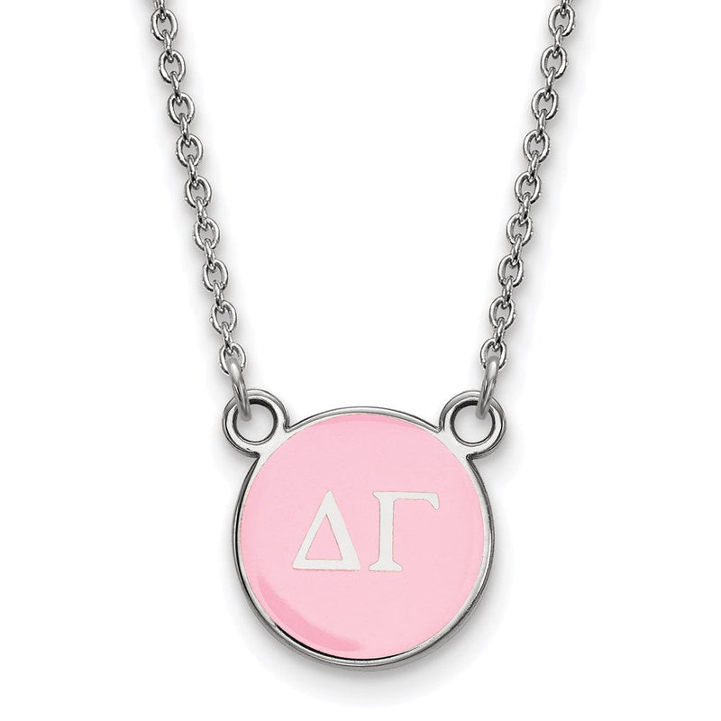 Sterlingsilber Rhodiniert Logoart Delta Gamma Sorority Greek Buchstaben Klein Farbe Emaille Anhänger 18 Zoll Halskette