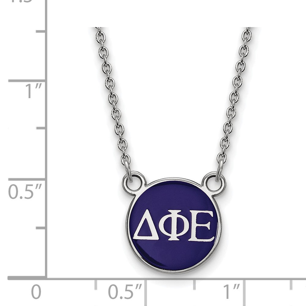 Sterlingsilber Rhodiniert Logoart Delta Phi Epsilon Sorority Greek Buchstaben Klein Farbe Emaille Anhänger 18 Zoll Halskette