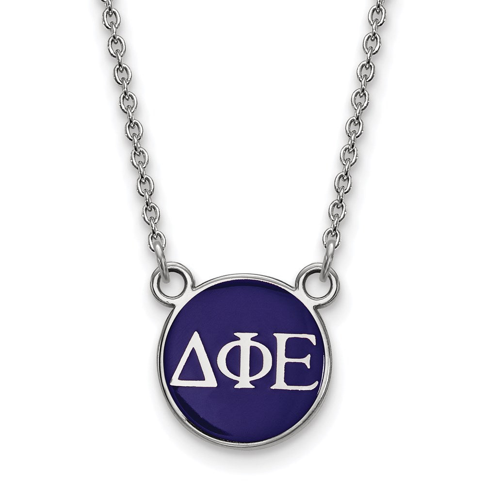 Sterlingsilber Rhodiniert Logoart Delta Phi Epsilon Sorority Greek Buchstaben Klein Farbe Emaille Anhänger 18 Zoll Halskette