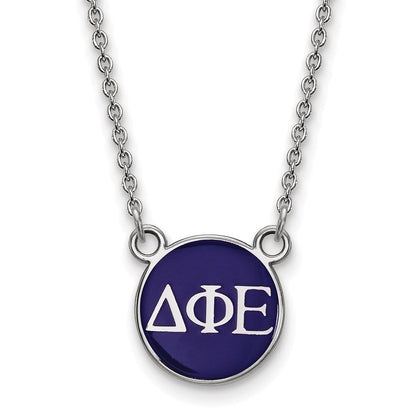 Sterlingsilber Rhodiniert Logoart Delta Phi Epsilon Sorority Greek Buchstaben Klein Farbe Emaille Anhänger 18 Zoll Halskette