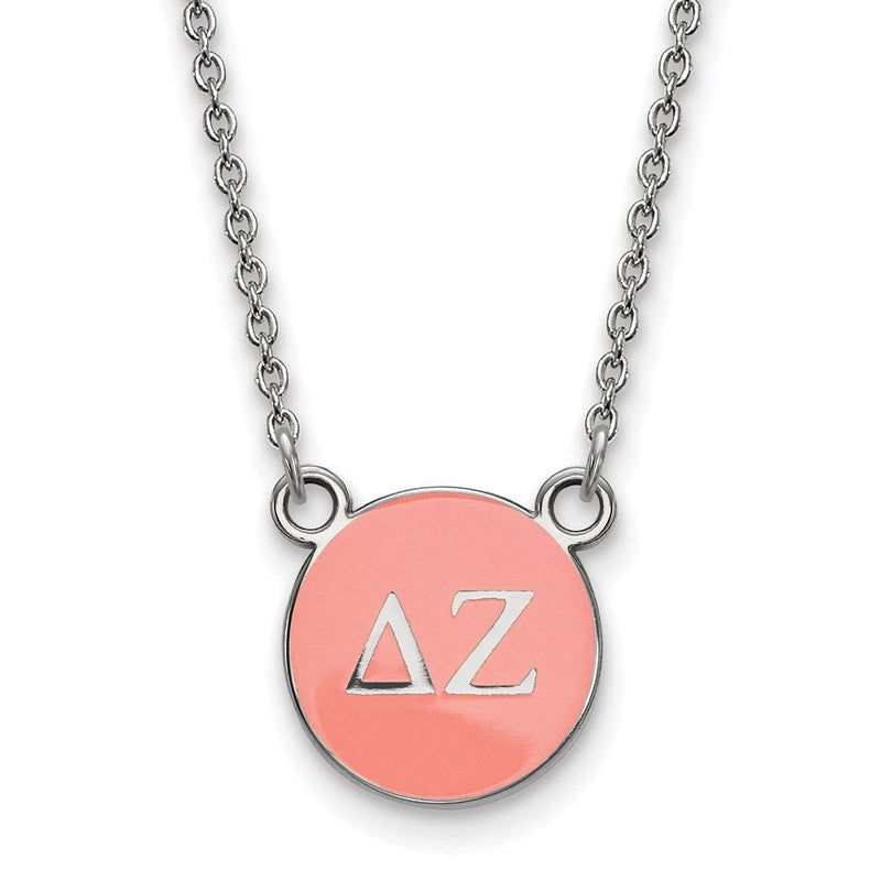 Sterlingsilber Rhodiniert Logoart Delta Zeta Sorority Greek Buchstaben Klein Farbe Emaille Anhänger 18 Zoll Halskette