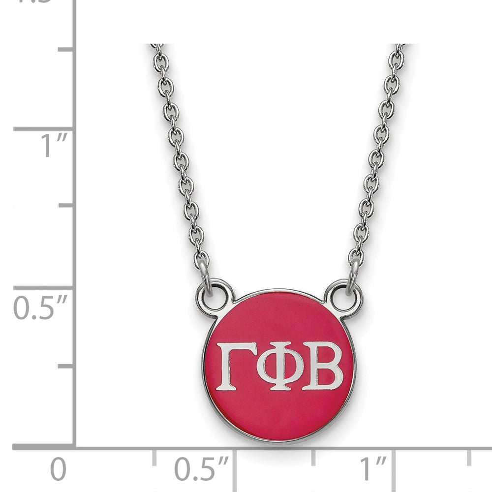 Sterlingsilber Rhodiniert Logoart Gamma Phi Beta Sorority Greek Buchstaben Klein Farbe Emaille Anhänger 18 Zoll Halskette