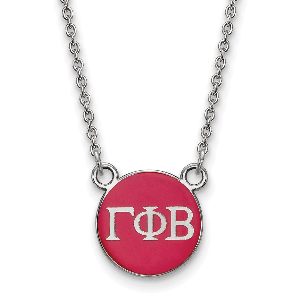 Sterlingsilber Rhodiniert Logoart Gamma Phi Beta Sorority Greek Buchstaben Klein Farbe Emaille Anhänger 18 Zoll Halskette