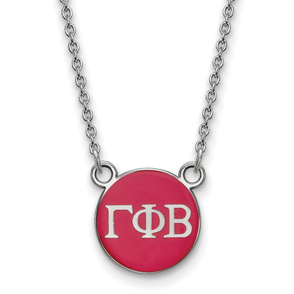 Sterlingsilber Rhodiniert Logoart Gamma Phi Beta Sorority Greek Buchstaben Klein Farbe Emaille Anhänger 18 Zoll Halskette