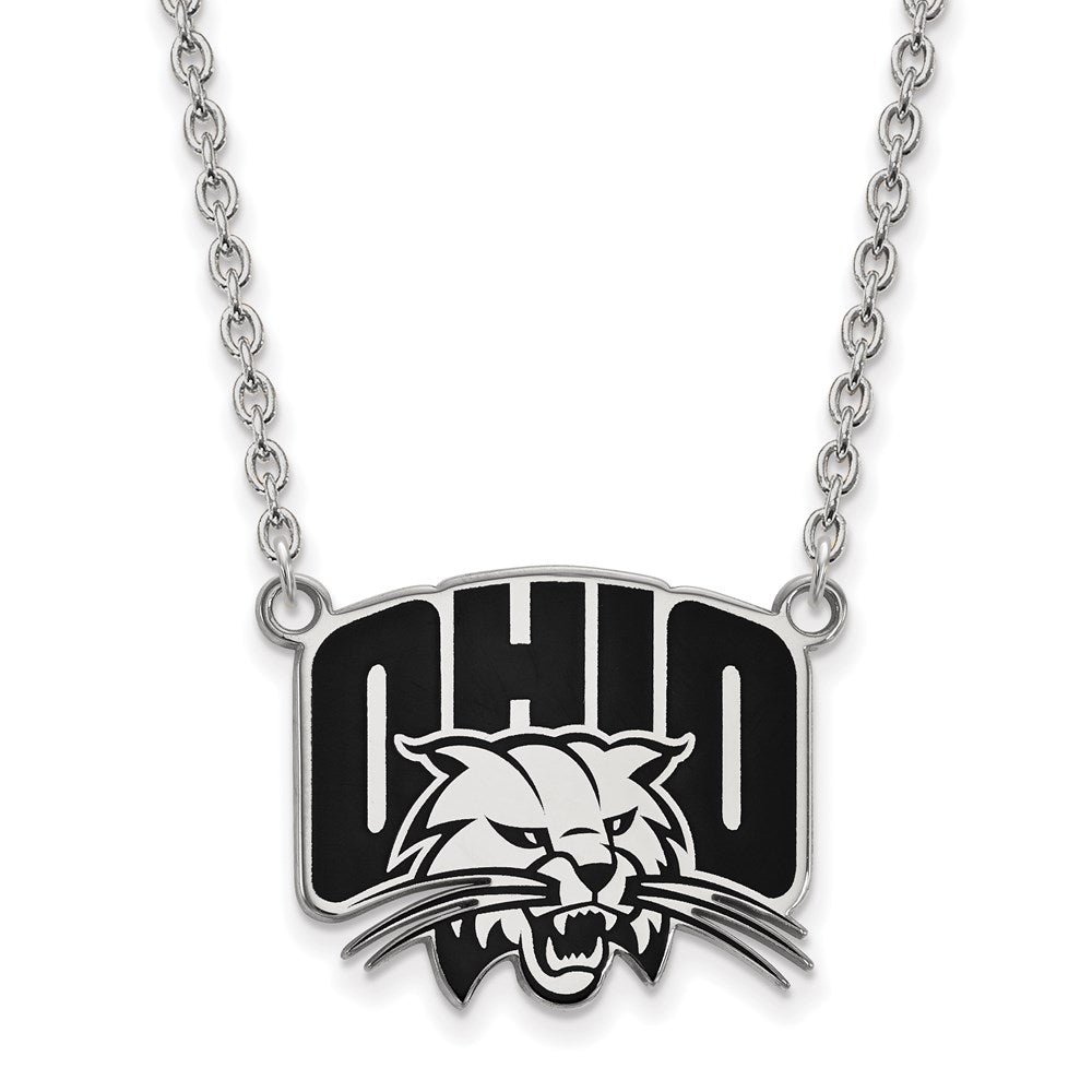 Sterlingsilber Rhodiniert Logoart Ohio University Groß Emailliert Anhänger 18 Zoll Halskette