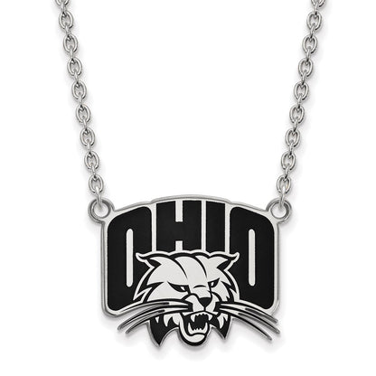 Sterlingsilber Rhodiniert Logoart Ohio University Groß Emailliert Anhänger 18 Zoll Halskette