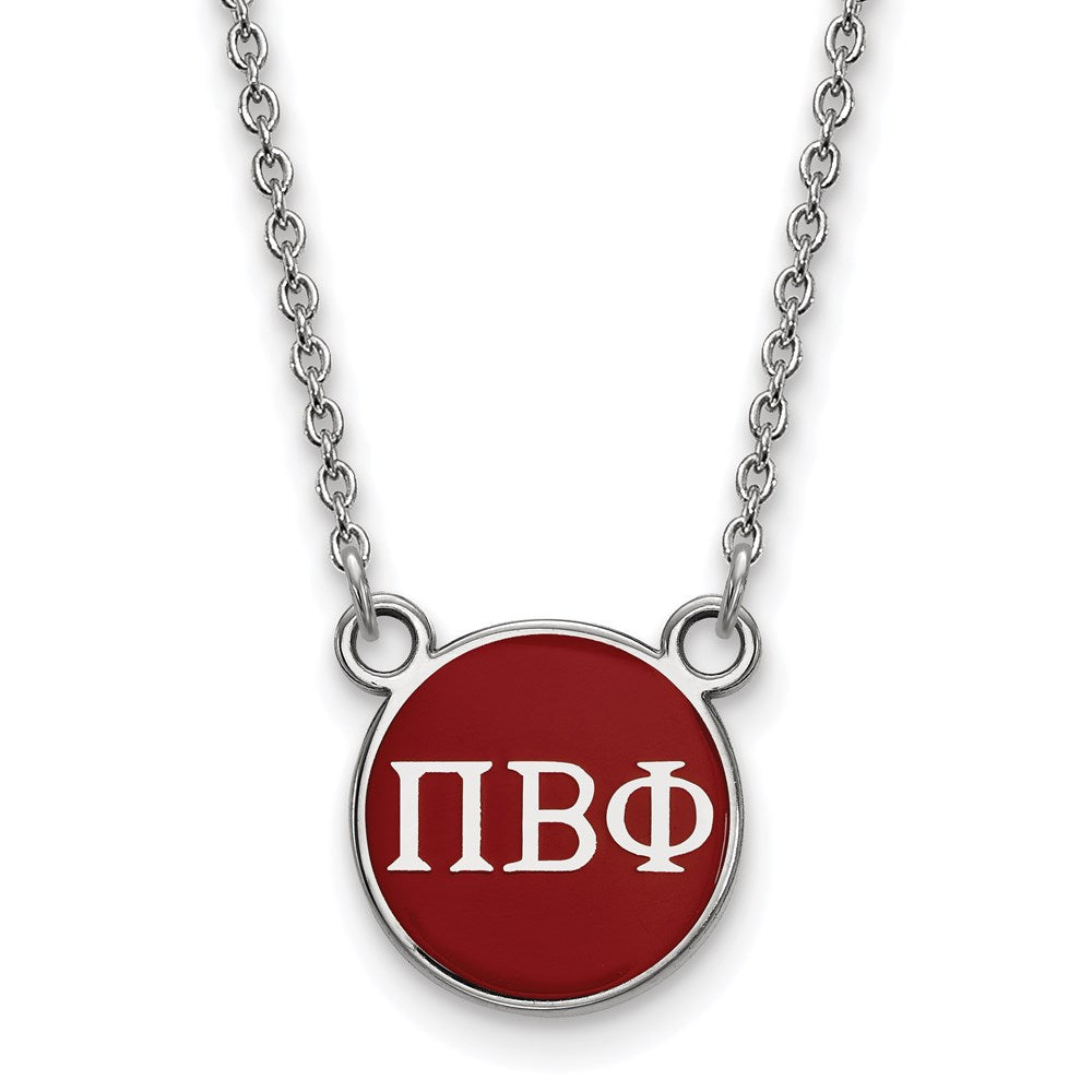 Sterlingsilber Rhodiniert Logoart Pi Beta Phi Sorority Greek Buchstaben Klein Farbe Emaille Anhänger 18 Zoll Halskette