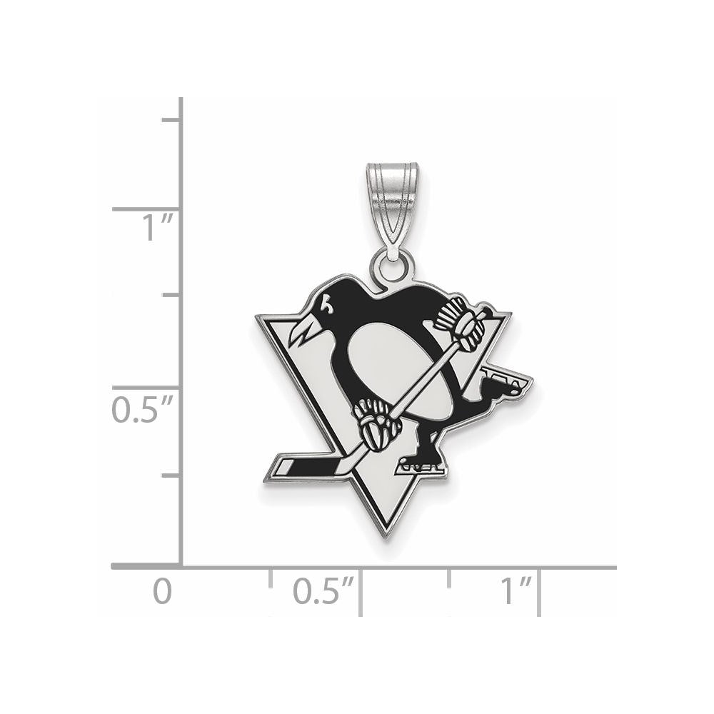 Sterlingsilber Rhodiniert Nhl Logoart Pittsburgh Penguins Groß Emailliert Anhänger