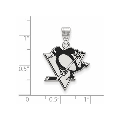 Sterlingsilber Rhodiniert Nhl Logoart Pittsburgh Penguins Groß Emailliert Anhänger