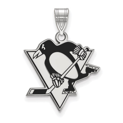 Sterlingsilber Rhodiniert Nhl Logoart Pittsburgh Penguins Groß Emailliert Anhänger