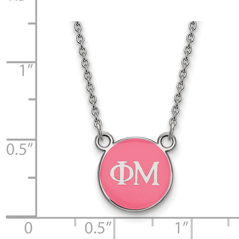 Sterlingsilber Rhodiniert Logoart Phi Mu Sorority Greek Buchstaben Extra Klein Farbe Emaille Anhänger 18 Zoll Halskette