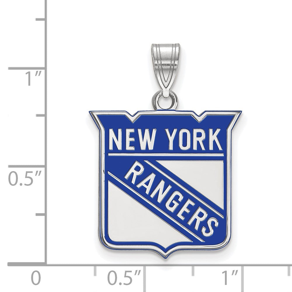 Sterlingsilber Rhodiniert Nhl Logoart New York Rangers Groß Emailliert Anhänger
