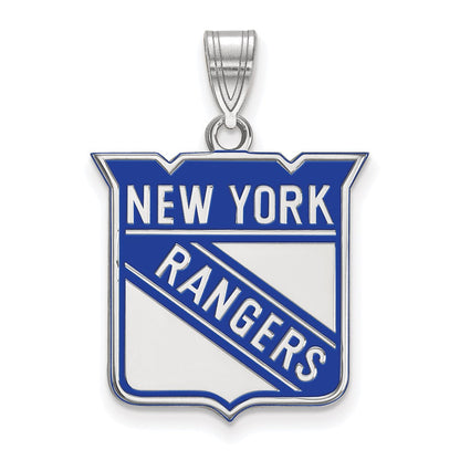 Sterlingsilber Rhodiniert Nhl Logoart New York Rangers Groß Emailliert Anhänger