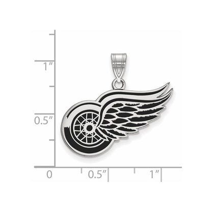 Sterlingsilber Rhodiniert Nhl Logoart Detroit Rot Flügel Groß Emailliert Anhänger