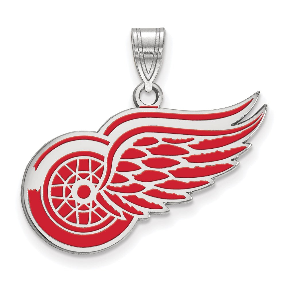 Sterlingsilber Rhodiniert Nhl Logoart Detroit Rot Flügel Groß Emailliert Anhänger