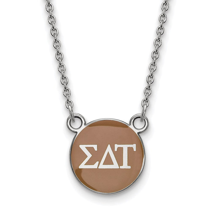 Sterlingsilber Rhodiniert Logoart Sigma Delta Tau Sorority Greek Buchstaben Klein Farbe Emaille Anhänger 18 Zoll Halskette