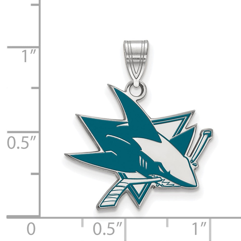Sterlingsilber Rhodiniert Nhl Logoart San Jose Sharks Groß Emailliert Anhänger