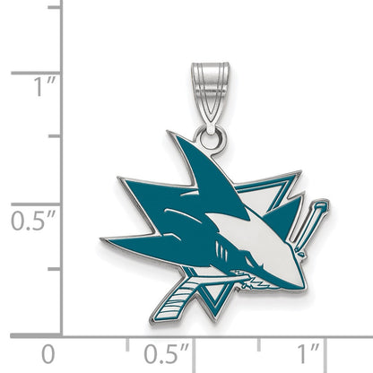Sterlingsilber Rhodiniert Nhl Logoart San Jose Sharks Groß Emailliert Anhänger