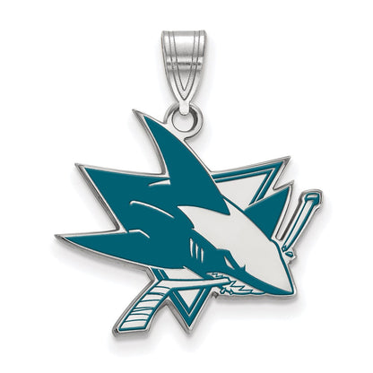 Sterlingsilber Rhodiniert Nhl Logoart San Jose Sharks Groß Emailliert Anhänger