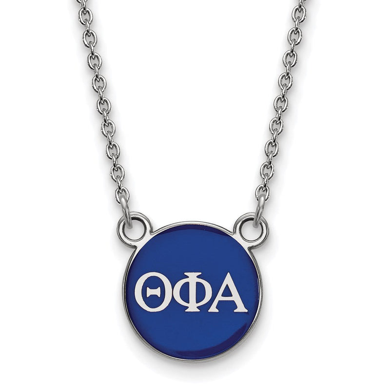 Sterlingsilber Rhodiniert Logoart Theta Phi Alpha Sorority Greek Buchstaben Klein Farbe Emaille Anhänger 18 Zoll Halskette