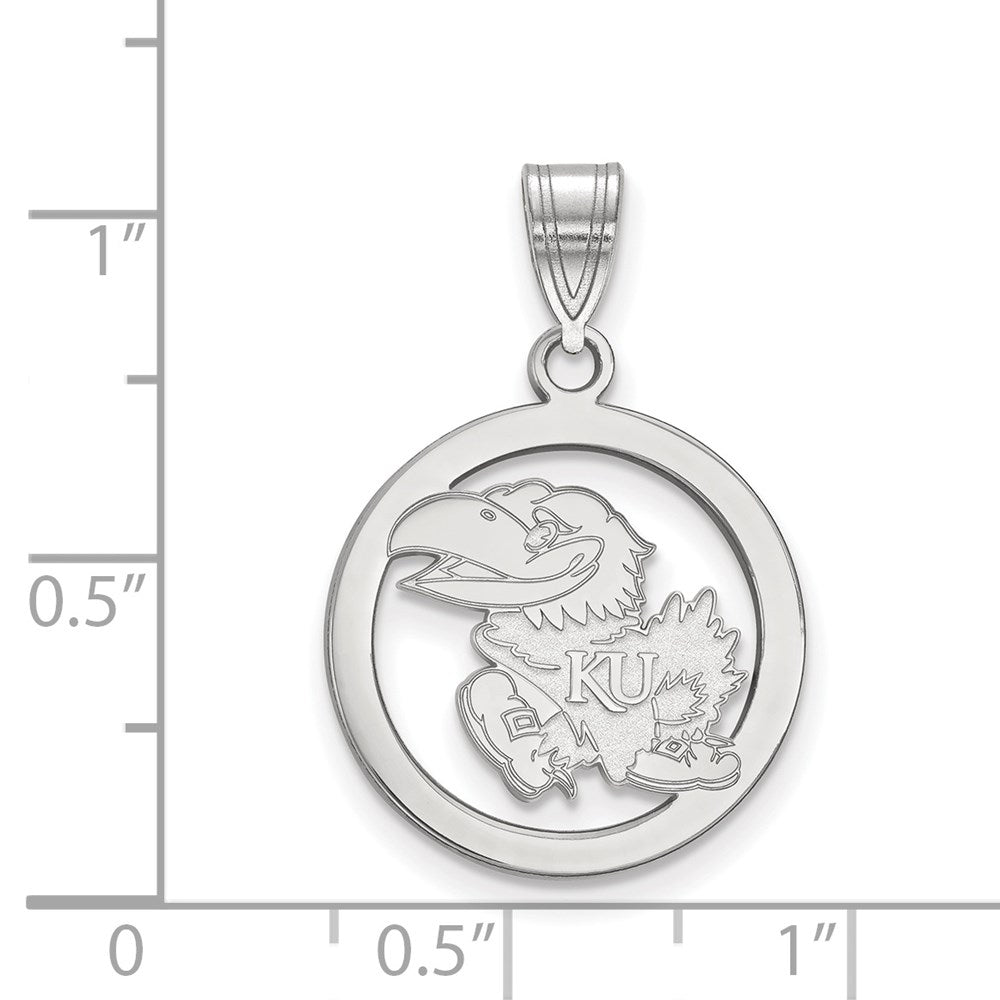 Sterlingsilber Rhodiniert Logoart University Of Kansas Jayhawk Klein Kreis Anhänger