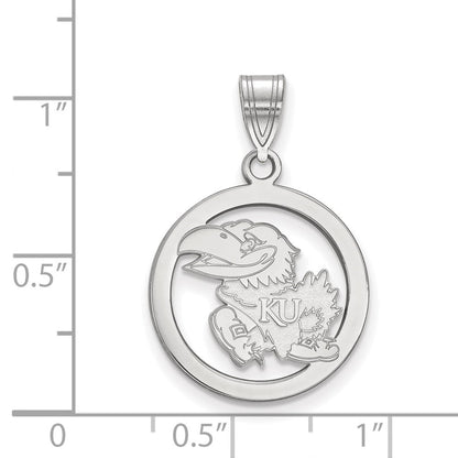 Sterlingsilber Rhodiniert Logoart University Of Kansas Jayhawk Klein Kreis Anhänger