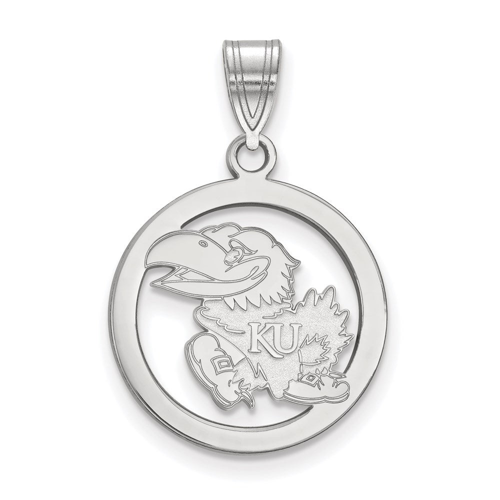 Sterlingsilber Rhodiniert Logoart University Of Kansas Jayhawk Klein Kreis Anhänger