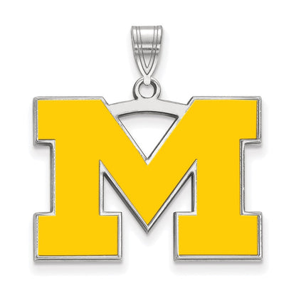 Sterlingsilber Rhodiniert Logoart University Of Michigan Buchstabe M Groß Gelb Emailliert Anhänger