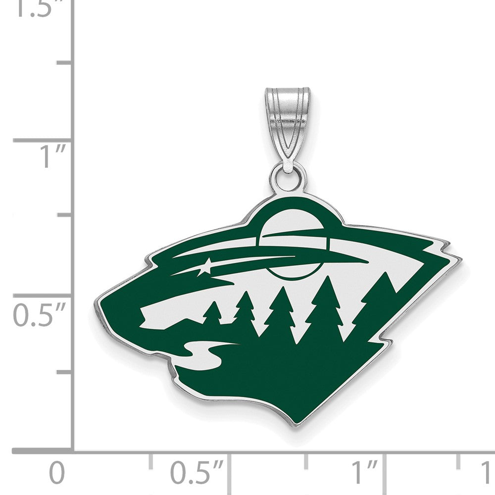 Sterlingsilber Rhodiniert Nhl Logoart Minnesota Wild Groß Emailliert Anhänger