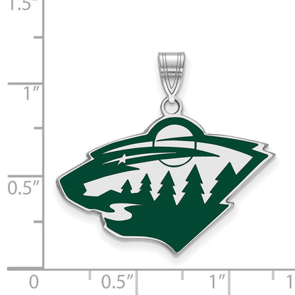 Sterlingsilber Rhodiniert Nhl Logoart Minnesota Wild Groß Emailliert Anhänger