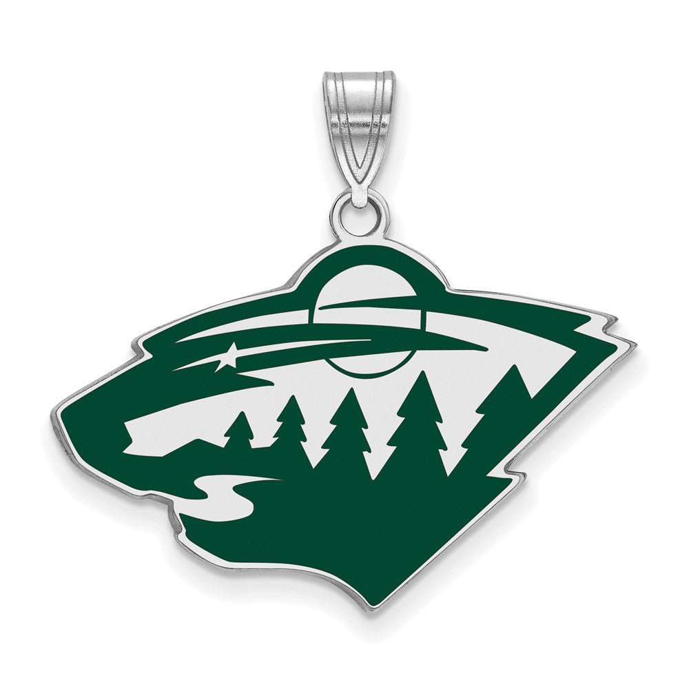 Sterlingsilber Rhodiniert Nhl Logoart Minnesota Wild Groß Emailliert Anhänger